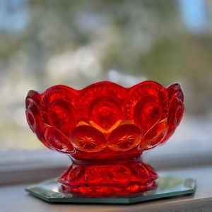 LE Smith Moon & Stars Amberina Footed Red/Orange Glass Bowl